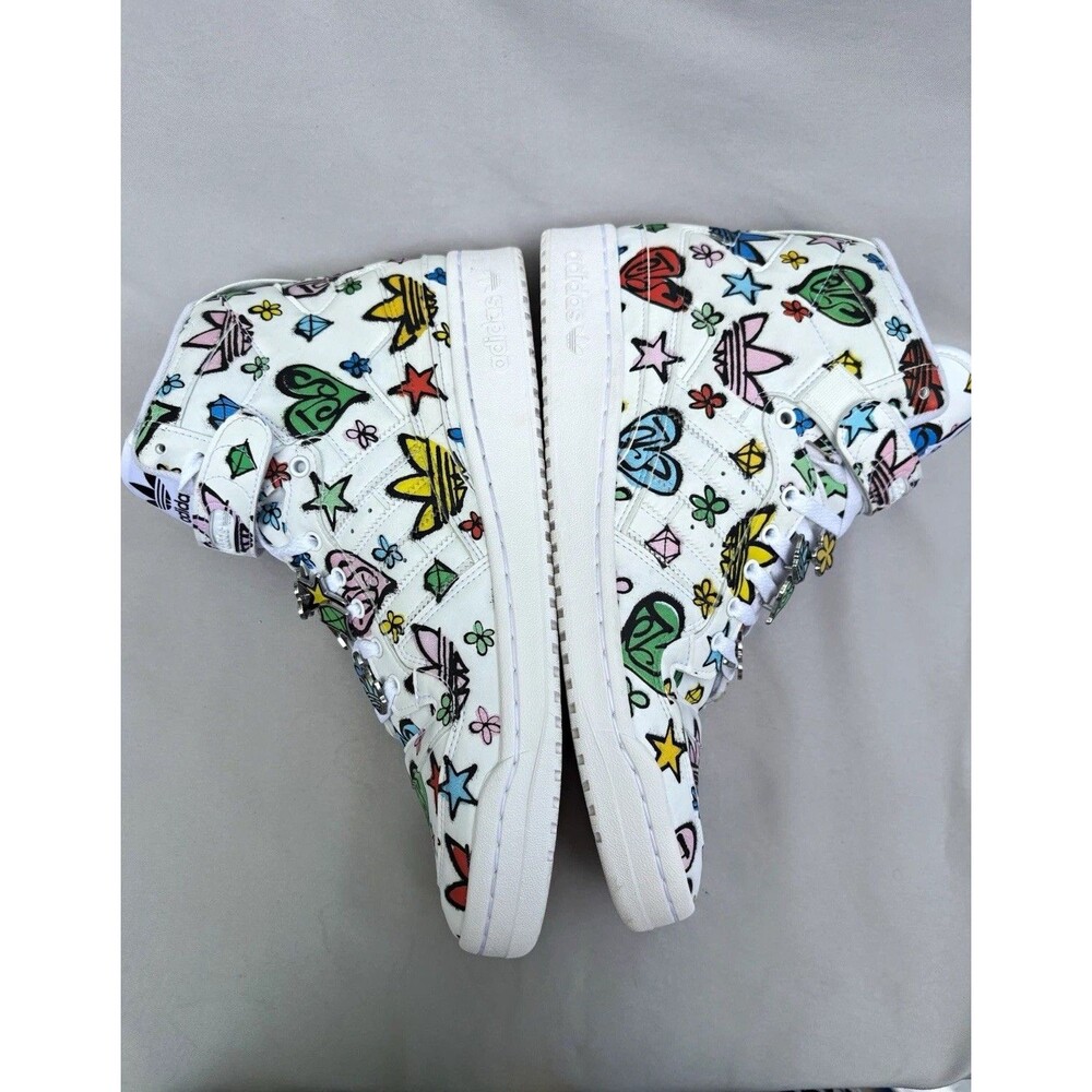 adidas Jeremy Scott x Forum High Top Sneakers White/Multicolor Graphic Print S12